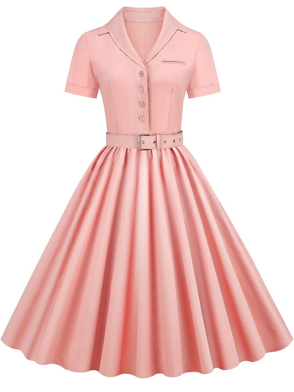NWT Vintage-Inspired Salmon Belted Midi Shirt Dress 1950’s Rockabilly, Large - Picture 1 of 8
